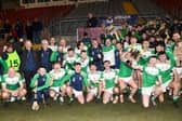Newry Shamrocks celebrate winning the Charlie Keown cup.