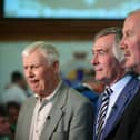 Peter McParland (left) with Pat Jennings and Billy Hamilton at Northern Ireland's Euro 2016 squad announcement