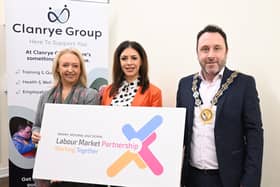 Jude Keenan (Programme Manager, Clanrye Group), Emma McCormick (Programme Coordinator, Clanrye Group), and Chairperson of NMDDC Cllr Pete Byrne.