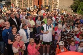 Daniel Wiffen poses with his fans at a 'welcome home' event.. LM33-207.