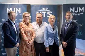 Conleth McConville, Joint Managing Director, The Rathbane Group; Damien Morgan, CEO, NTS; Mirka Rybakowska, Office Manager, The Rathbane Group Poland; and Gary Annett, CEO, MJM Marine are pictured with Justyna Blaszak-Gondek(second left) from the Regional Pomeranian Chamber of Commerce at the launch of The Rathbane Group’s new office in Gdansk, Poland.