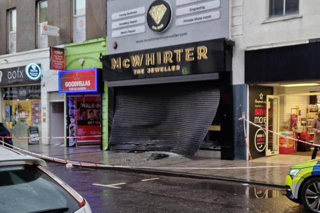 The scene at McWhirter's jewellers on Hill Street, Newry on Wednesday morning.