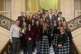 Justin McNulty with local students at the Politics in Action event.