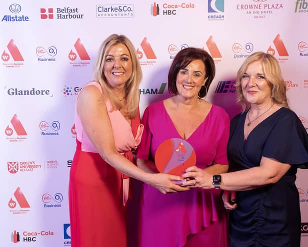Pictured are Tanya Martin from award sponsor IQ&Co., Edwina Flynn and The WiB Group Chair Nichola Robinson.