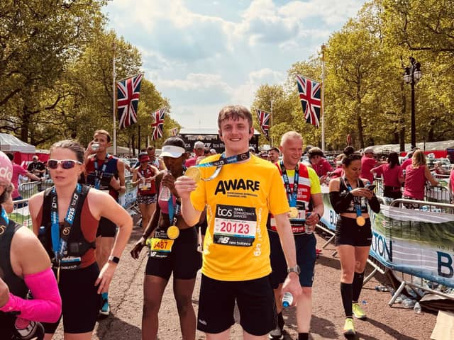 Conor McAvoy from Banbridge completes London marathon 2025 for AWARE NI