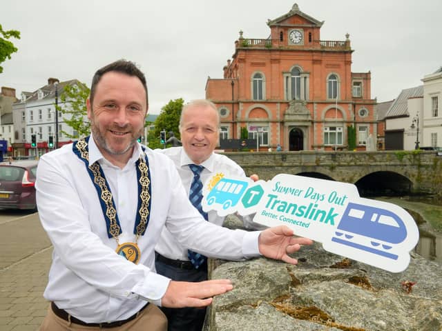 Newry, Mourne and Down District Council Chairperson, Councillor Pete Byrne and Greg McLaughlin, Translink Service Delivery Manager.