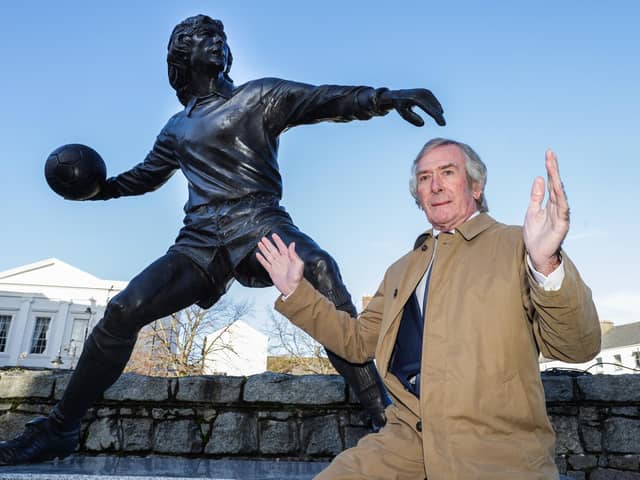 Press Eye - Belfast, Northern Ireland -04th November 2023 - Photo by William Cherry/Presseye

Legendary goalkeeper Pat Jennings performed the official unveiling of his statue in Kildare Street, Newry on Wednesday morning.  

The legendary Northern Ireland goalkeeper was capped 119 times for Northern Ireland and played in two World Cups.

His club career included winning five trophies with Tottenham and Arsenal in addition to being named the Players' Player of the Year [1976] and Football Writers' Player of the Year [1973].  Photo by William Cherry/Presseye 