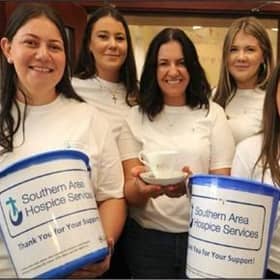 Pictured are the Morgan family, mum Aine and children Aimee, Erinn, Katie, Eoghan and Annie who are walking in memory of their late father Gene Morgan.