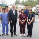 Health Minister Mike Nesbitt with internationally recruited doctors (from left): Urology Consultant Dr Sartaj Wali Khan; Radiology Consultant Dr Harsh Ketan Shah; Dr Ankita Dash, General Medicine; Dr Shivam Dutt, General Medicine, and Dr Kasthuri R Pillai, General Medicine.