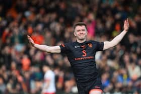 Ross McQuillan celebrates his goal for Armagh against Derry in the league. Pic: John Merry