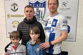 VANTRU has confirmed its sponsorship of Northern Ireland Football League (NIFL) championship side, Newry City Athletic Football Club’s senior team. The company’s Managing Director, Rory Mulvaney is pictured alongside Ryan McGivern, who has led a lucrative career playing with Manchester City, Scottish side Hibernian and internationally for Northern Ireland. Also included in the photo are Rory’s sons, Jack and Rory jr.