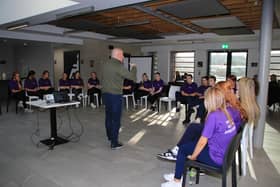 Pictured at the ‘This Girl Moves’ Leadership Day event is Martin Connell from the Promoting Well Being Team, Southern Health and Social Care Trust welcoming pupils from St. Joseph's Crossmaglen and St. Louis Kilkeel.