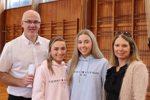 St Mark's High School GCSE Celebrations l-r Mr O’Hare, Zara Kelly, Grace Kelly and Mrs Byrne INNR3429