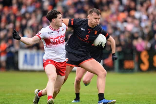 Armagh forward Rian O'Neill made his comeback to action today against Derry. Pic: Brendan Monaghan