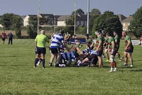 Newry Rugby Club First XV in action against Donaghadee in their opening league fixture on Saturday.