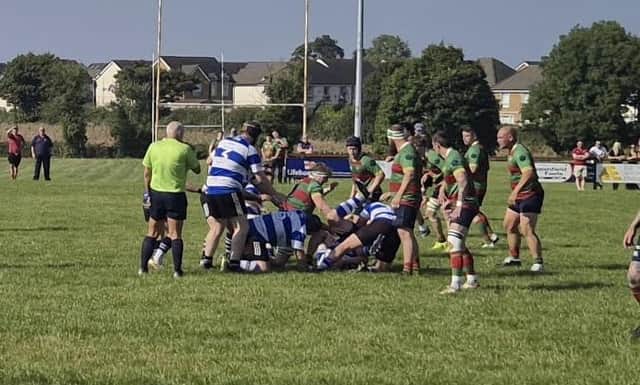 Newry Rugby Club First XV in action against Donaghadee in their opening league fixture on Saturday.