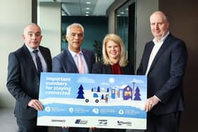 L-R: Managing Director of NIE Networks, Derek Hynes; Group Chief Executive Officer of Phoenix Energy, Kailash Chada; Chief Executive of NI Water, Dr Sara Venning; and Director of Openreach NI, Garret Kavanagh.