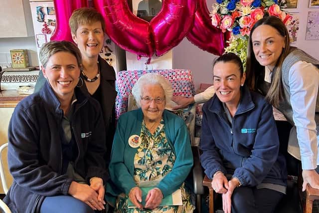 Some of Mrs Bodel's carers team celebrating at her 100th birthday.