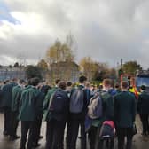 Students at St Joseph's High School in Newry take in a road safety demonstration.