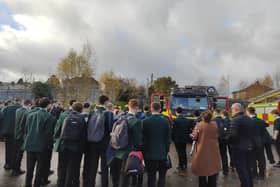 Students at St Joseph's High School in Newry take in a road safety demonstration.