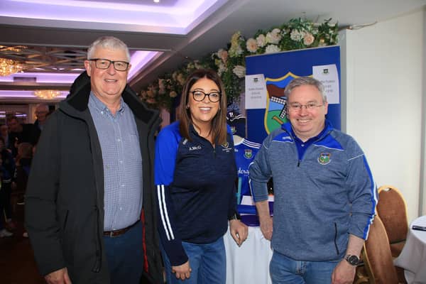 Hugh Carr, Aisling McGivern and St Peter's GAA Chairman Paul McKibben at their Big Breakfast in the Whistledown Hotel. INNR15