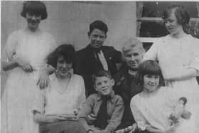 Members of the Donnelly family. Clockwise from rear left: Maureen Donnelly, Frank Donnelly, Marianne Donnelly (wife of Éamon Donnelly), Kay Donnelly, Nora Donnelly, Sean Donnelly and Eleanor (Nelly) Donnelly. Undated.