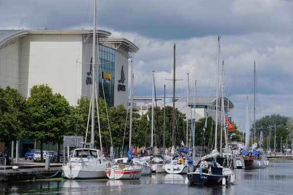 A flotilla of boats sail through Victoria Lock and up Newry Ship Canal as part of 2023 Carlingford Cruising Week. Photograph: Columba O'Hare/ Newry.ie