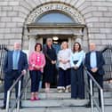 As many banks close their doors, the Bank of Ireland is marking a remarkable milestone: 200 years of providing essential services to the Newry community. Pictured at Bank of Ireland Newry are Stephen Cromie, owner and founder, Exact CNC (NI) Ltd, Edwina Flynn, President, Newry Chamber of Commerce, Geraldine O’Hagan, Senior Bank Manager, Bank of Ireland UK, Jacinta Linden, CEO, Bolster Community, Gail Goldie, CEO, Bank of Ireland UK and Steve Pateman, Interim Chair, Bank of Ireland UK
