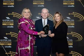Equality Diversity & Inclusion Award winners, Crossmaglen Rangers GAC, accepted by Sarah Cairns & Roisin Murtagh, with Ulster GAA Uachtarán Michael Geoghegan.