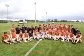 The Armagh U17 hurlers celebrate with their All-Ireland Celtic Challenge title.