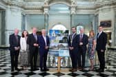 L-R) John McGrillen, Chief Executive Tourism Northern Ireland, Sharon McNicholl, Deputy Chief Executive Belfast City Council, Economy Minister Conor Murphy MLA, John Walsh, Chief Executive Belfast City Council, Lord Mayor of Belfast, Councillor Micky Murray, Communities Minister Gordon Lyons MLA, Emer Husbands, Head of Regional Programmes, Belfast City Council, David Burns, Chief Executive Lisburn and Castlereagh City Council and Chair of Belfast Region City Deal’s Tourism and Regeneration Advisory Board meet to review the significant progress being made on transformative Belfast Region City Deal tourism and regeneration projects that will attract new visitors to the region to stay longer and spend more.