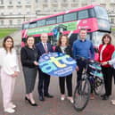 L-R: Sharan Dustagheer, Dfi Active Travel Team, Deborah Erskine MLA, Chair of the Infrastructure Committee, Chris Conway, Translink Group CEO, Liz Kimmins MLA, Minister for Infrastructure, Andrew Carson, Health and Social Wellbeing Improvement Manager at Public Health Agency, Callie Persic, Development Manager at Belfast City Council and Claire Pollock, Head of Sustrans NI.
