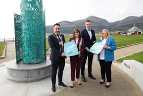 (L-R): Cllr Pete Byrne, Chairperson, Newry, Mourne and Down District Council; Dr Caoimhe Archibald MLA, Minister for the Economy; Mark Kelly, President, AI Ireland; Marie Ward, Chief Executive, Newry, Mourne and Down District Council