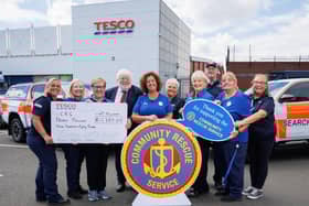 (L-R) Kerry Whitehouse (CRS Antrim District Unit Commander and Fundraising Officer), Community Champions Ann Broome (Bentrim Road - Lisburn) and Lesley Kirkpatrick (Antrim), Sean McCarry OBE (CRS Regional Commander), Community Champion Jackie Brogan (Ballymoney), CRS Development Officer Hazel Gallagher, Community Champion Caroline Edmondson (Bangor), Mark Forster (Unit Commander of CRS Emergency Response Bikers), Community Champion Donna McCotter (Yorkgate – Belfast) and CRS volunteer Shirley O'Brien.