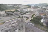 An artist's impression of how the new Civic Hub would look with Newry Cathedral in the foreground.