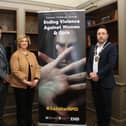Newry, Mourne and Down District Council Chairperson, Councillor Pete Byrne pictured with Head of Engagement Martina Flynn and Gary Scott, Safeguarding Coordinator Newry, Mourne and Down District Council.