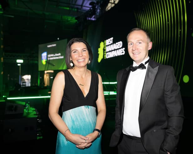 Aisléan Nicholson, Head of Deloitte's Belfast Office with Anthony McVeigh, CEO, S&W Wholesale. Picture Jason Clarke