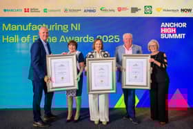 (L-R) Richard Hogg, Chair, Manufacturing NI; Patricia Clements, Managing Director, Bradfor Ltd; Joanne Liddle, Managing Director, IPC Mouldings; Brian McConville CBE, Chair, MJM Group/Rathbane Group; Wendy Austin