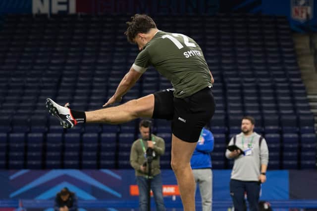 Charlie Smyth in action at the NFL Combine. Pics: Pro Football Ireland / Leader Kicking