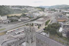 An artist's impression of how the new Civic Hub would look with Newry Cathedral in the foreground.