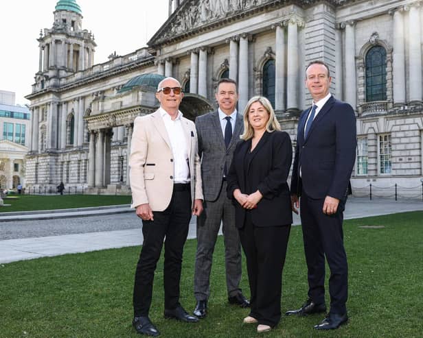 Colin Neill (Hospitality Ulster), Glyn Roberts (Retail NI), Julie Galbraith, Managing Partner, DWF in Northern Ireland, and Stephen Kelly (Manufacturing NI)