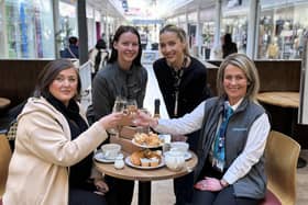 Pictured are Mary Loughran, Akvile Augustyte, Oliwia Zaslawska and Sarah O’Hare, launching Buttercrane Centre’s International Women’s Day ‘Swinging High Tea’ in aid of Women’s Aid Armagh Down.