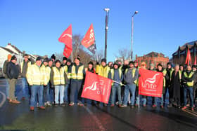 Translink workers who were on strike in Newry in January.
