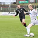 Sports Direct Premiership 16/12/2023Glentoran vs Newry CityGlentoran’s David Fisher with Ryan McGivern of Newry CityMandatory Credit ©INPHO/Declan Roughan