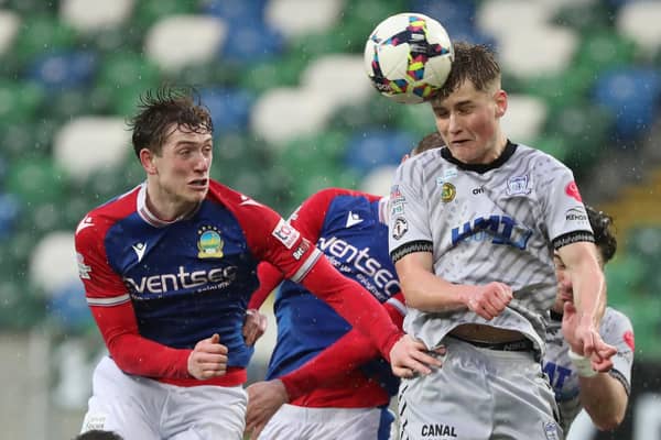 Sports Direct Premiership ,Windsor Park, Belfast16/3/2024Linfield FC  vs Newry City AFC Linfield   Daniel Finlayson  and Newry City  John McGovernMandatory Credit ©INPHO Brian Little
