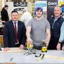 Pictured at the launch of SkillBuild NI Regional Competition 2025 are (l-r): Martin Flynn, Chief Executive OCN; Caine Tait, Carpentry and Joinery student SERC; Francis Rice, Principal Lecturer, Construction Trades SERC and Barry Neilson OBE, Chief Executive CITB NI.