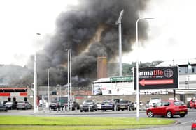 Emergency services at the scene of the major fire at Greenbank industrial estate, Newry