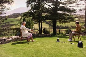 Ciaran (Declan Curran) and Imelda (Rose Henderson) on the set of 'Dear Imelda'.