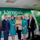 Deli Lites Ireland products are now available as part of the Aer Lingus Bia inflight menu thanks to a new partnership with Aer Lingus and Retail in Motion. PIctured is Joe Harvey - business development manager, travel, Alan Irwin, business support and inflight retail manager, Laura Stapleton, cabin crew, Jackie Reid, Deli Lites co-founder CSO, Sarah Guy, cabin crew and Iain Kelly, account manager Retail inMotion