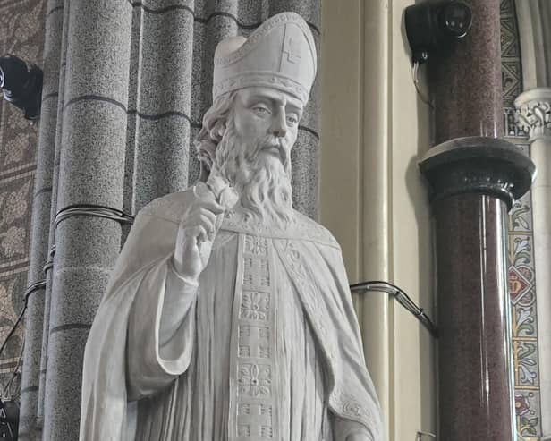 Statute of St Patrick in Newry Cathedral.